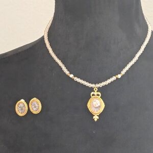 1928 Brand Rose Cameo/ Starburst Necklace and Earrings